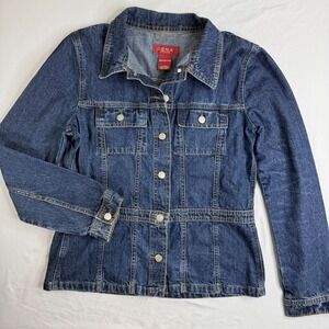 Zena Jeans Womens Denim Jacket Medium Wash Blue Cotton Button Up Vintage Large